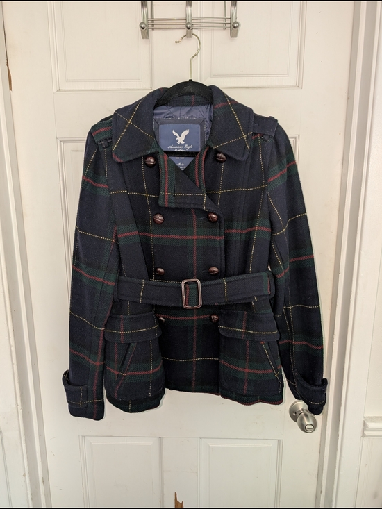 American Eagle Outfitters Jackets & Blazers - *MOVING SALE* American Eagle Outfitters Wool Blend Navy Plaid Peacoat